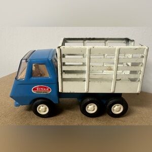 Vintage Tonka Mini Pressed Steel Blue & White Stake Truck Tilt Box Dump Truck